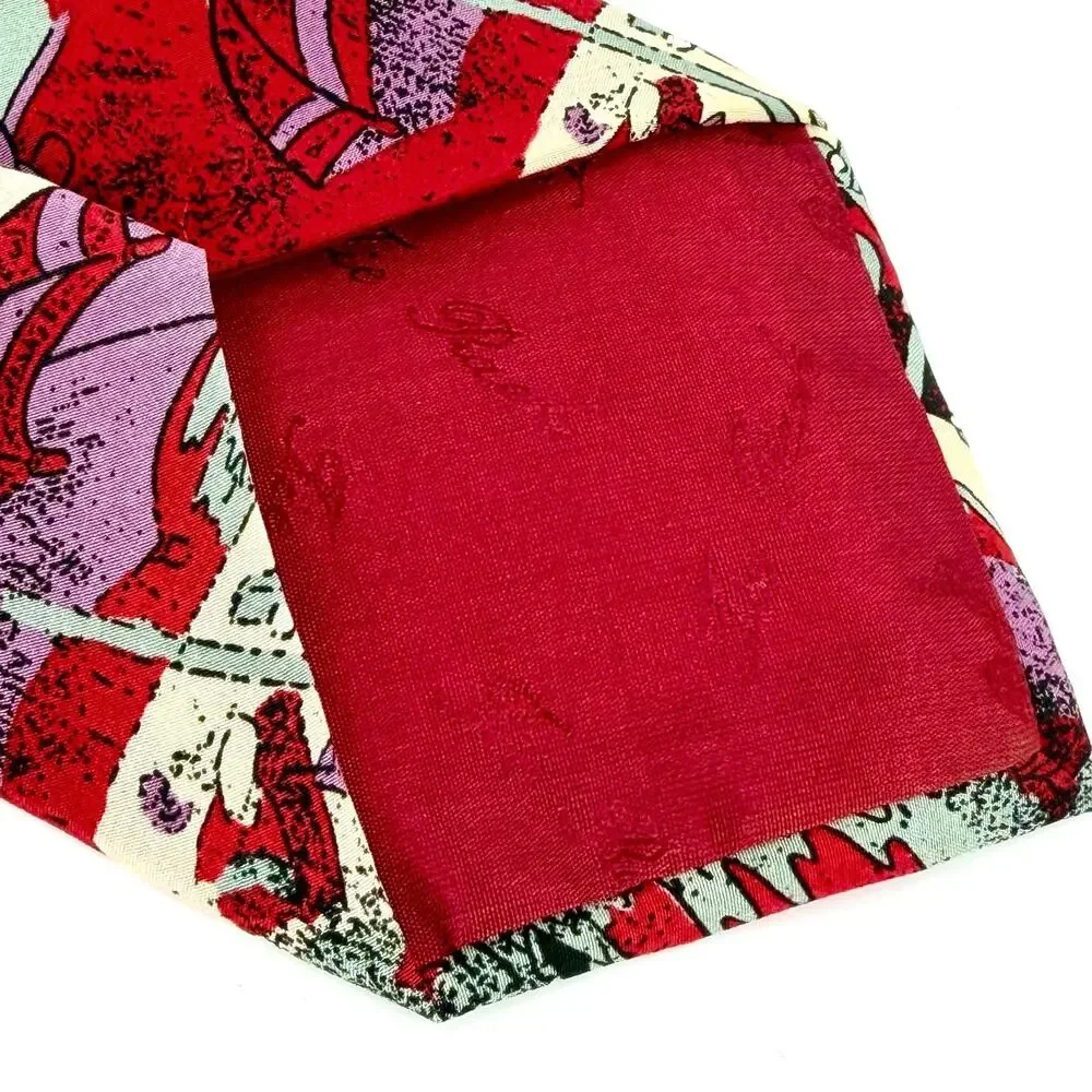 Vintage 90s Disney Red 100% Silk Mickey Minnie Mouse Necktie